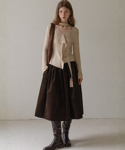 ベルトループコーデュロイギャザースカート