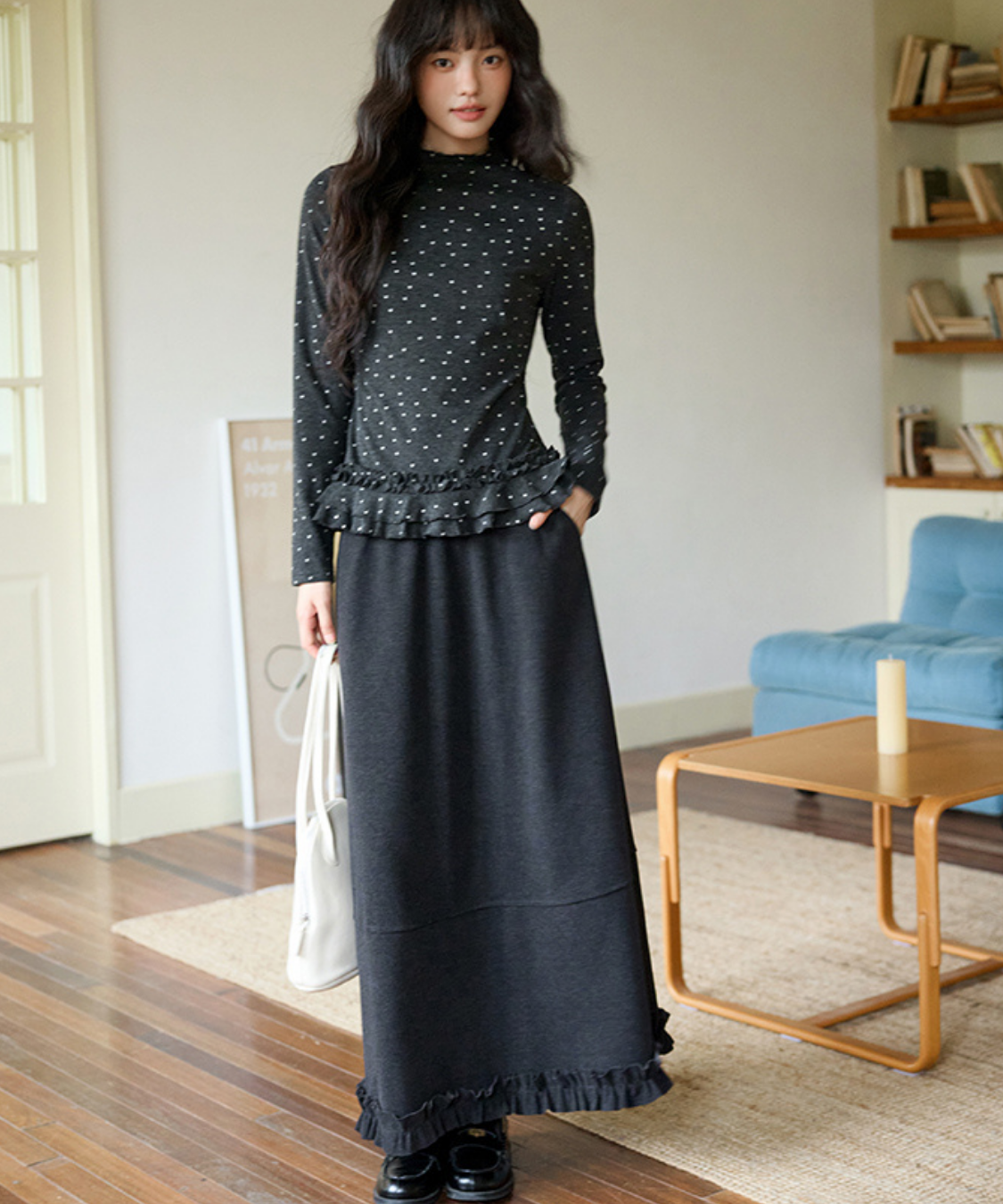 裾フリル切替ロングスカート