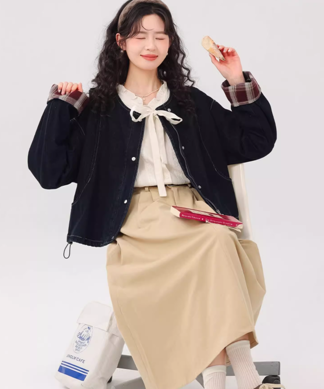 ノーカラーステッチデニムジャケット