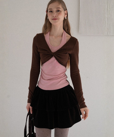 ティアードデザインベロアミニスカート