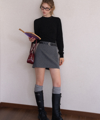 ベルト付きドット柄ミニスカート