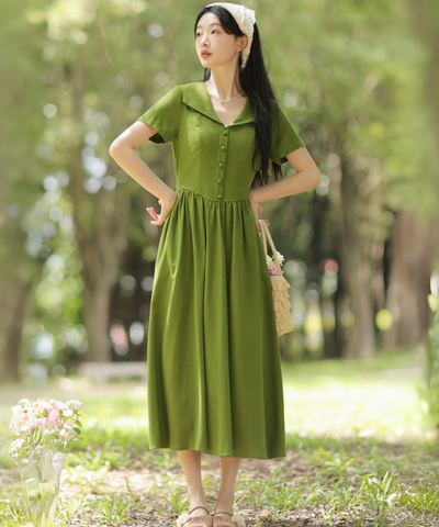 フロントボタン付きクスエアカラーワンピース