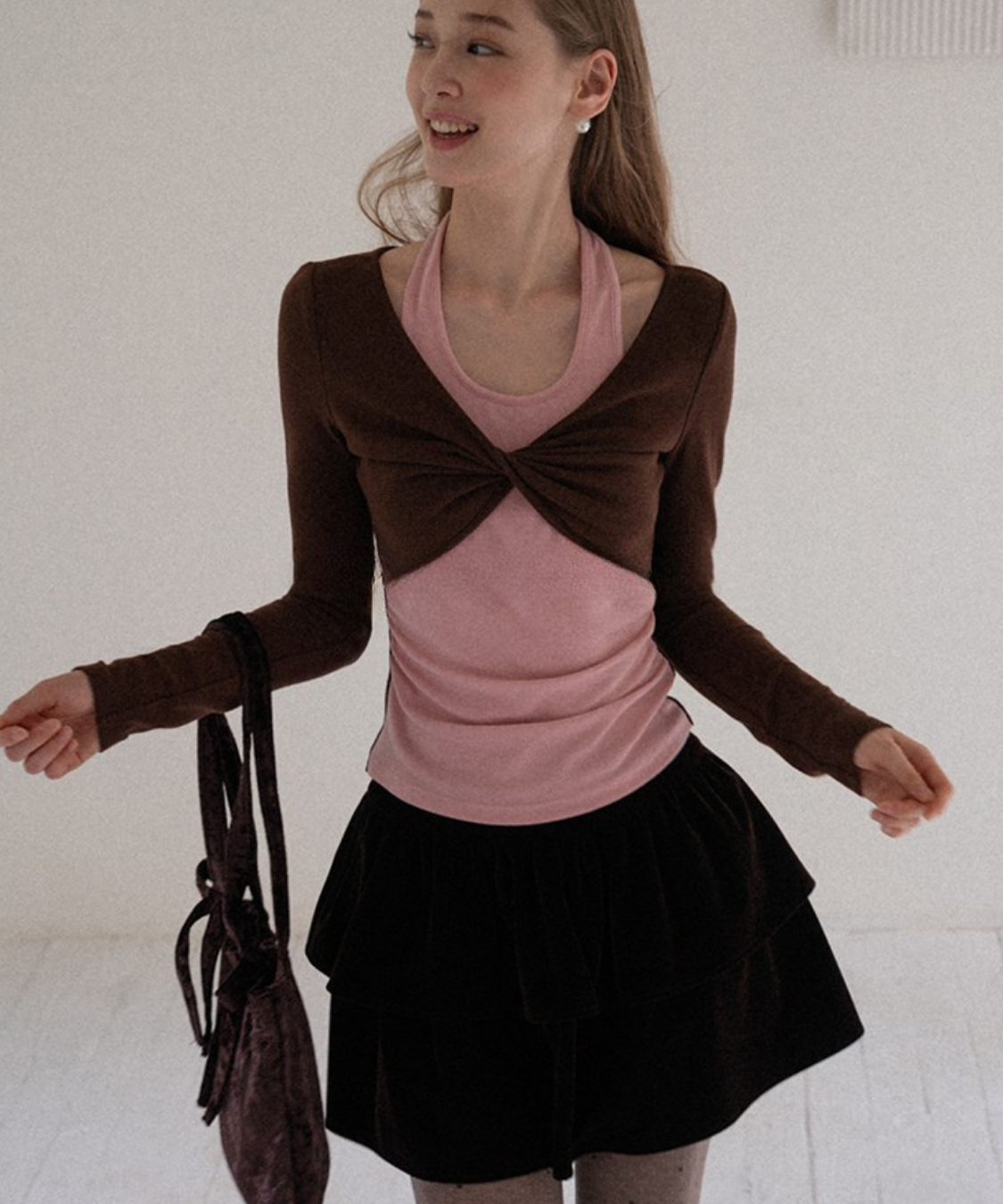 ティアードデザインベロアミニスカート