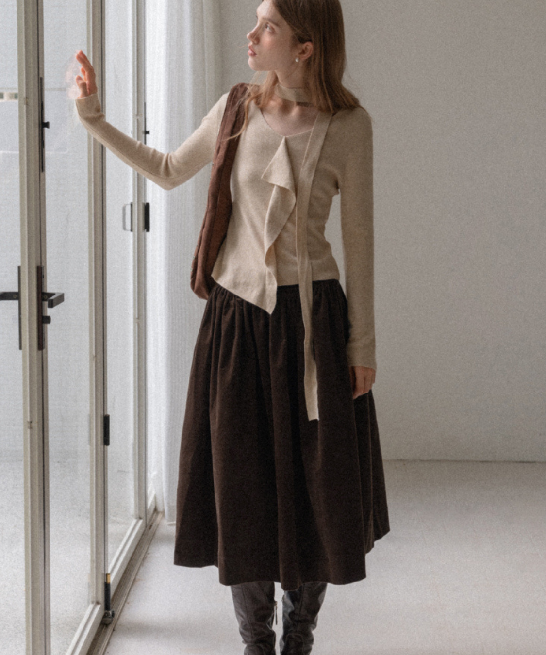 ベルトループコーデュロイギャザースカート