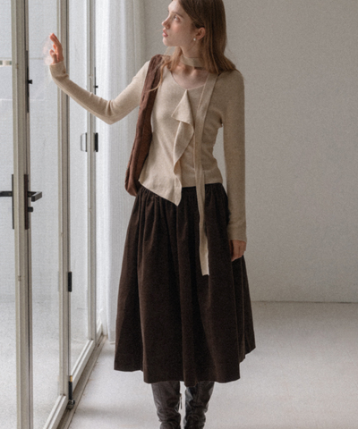 ベルトループコーデュロイギャザースカート