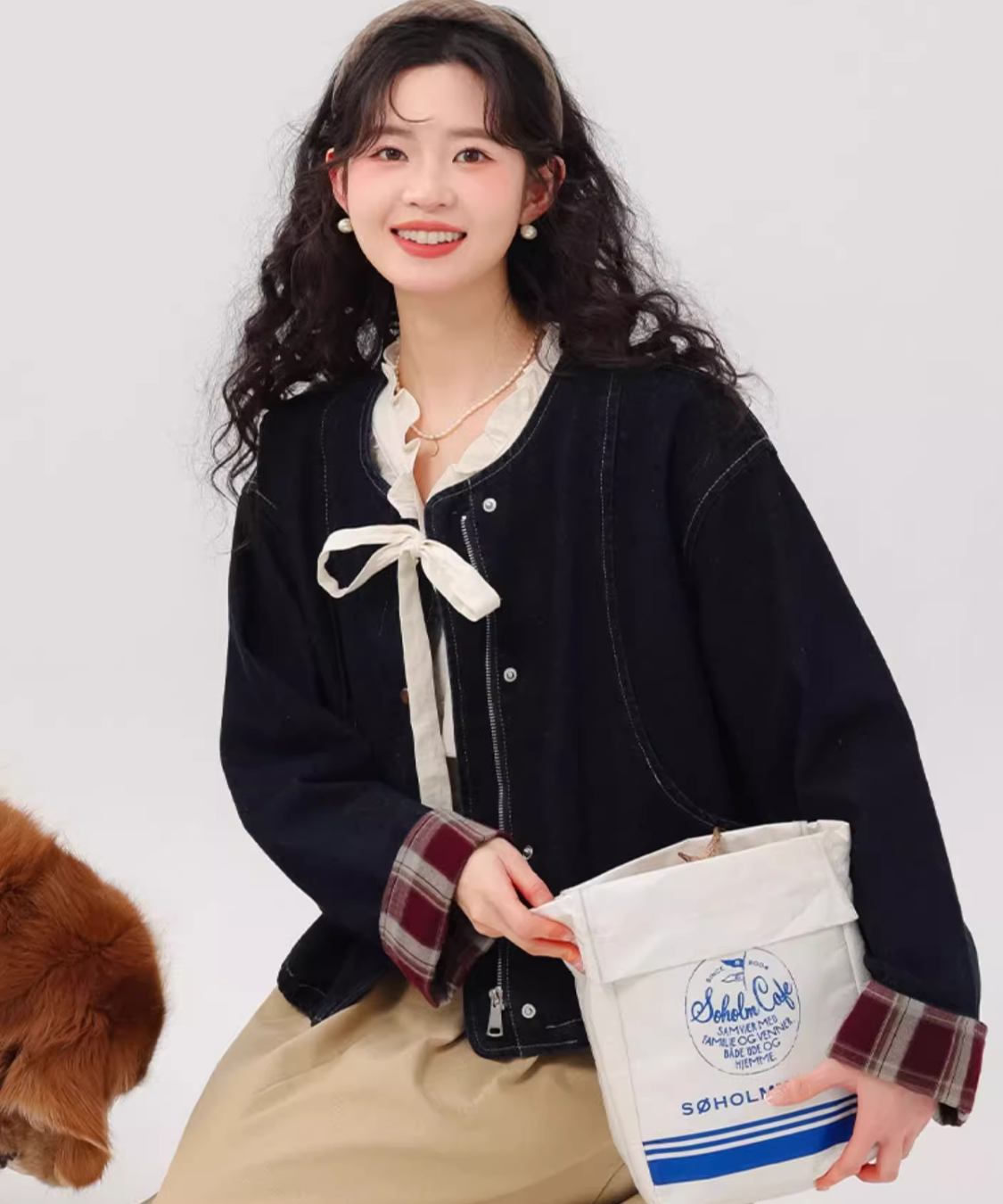 ノーカラーステッチデニムジャケット