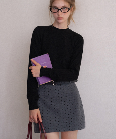 ベルト付きドット柄ミニスカート