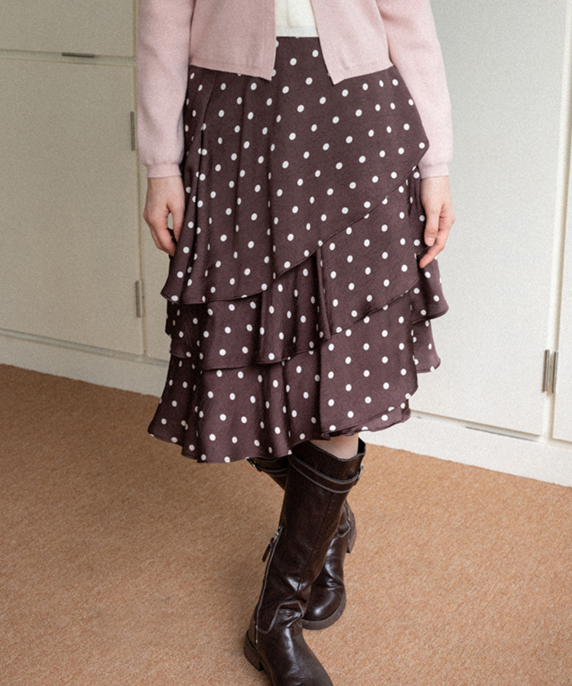 アシンメトリードットティアードスカート