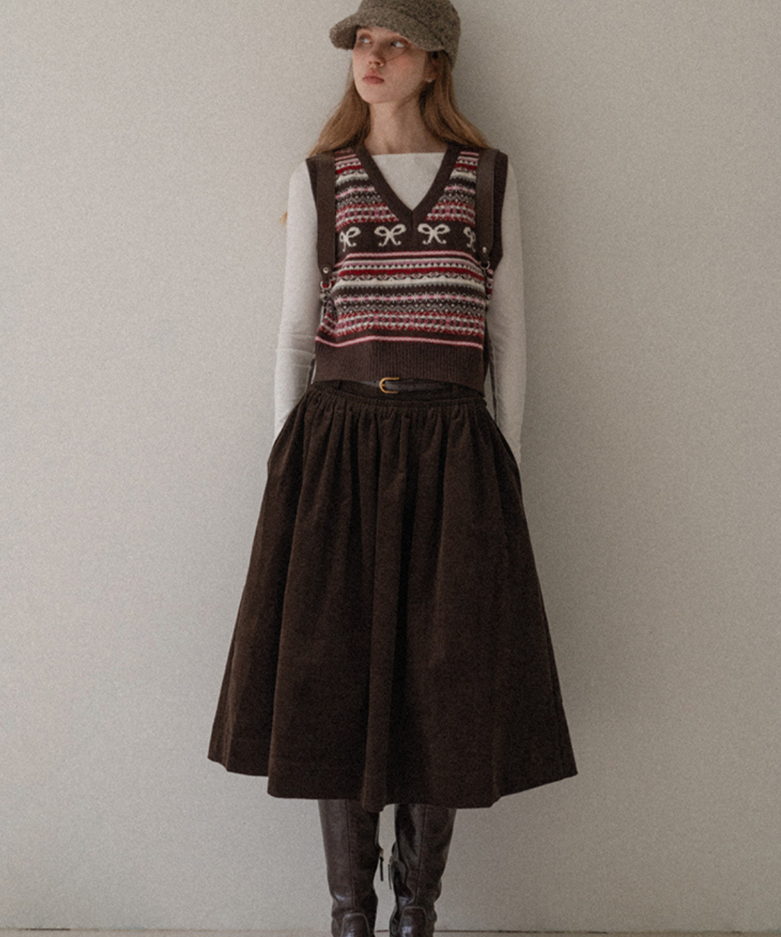 ベルトループコーデュロイギャザースカート