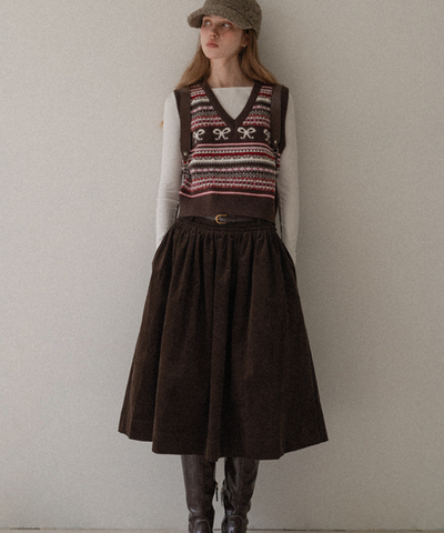 ベルトループコーデュロイギャザースカート