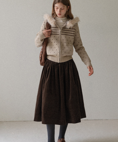 ベルトループコーデュロイギャザースカート