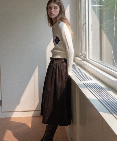 ベルトループコーデュロイギャザースカート