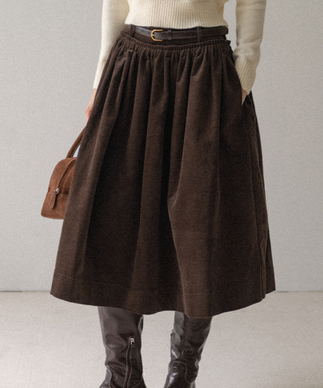 ベルトループコーデュロイギャザースカート