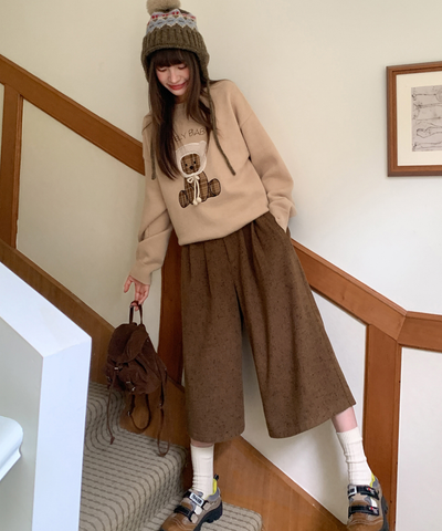 ツイード風ミドル丈ワイドパンツ