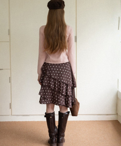 アシンメトリードットティアードスカート