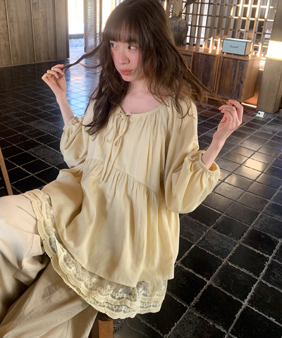 ティアード切替レースヘムチュニックブラウス