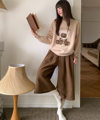 ツイード風ミドル丈ワイドパンツ