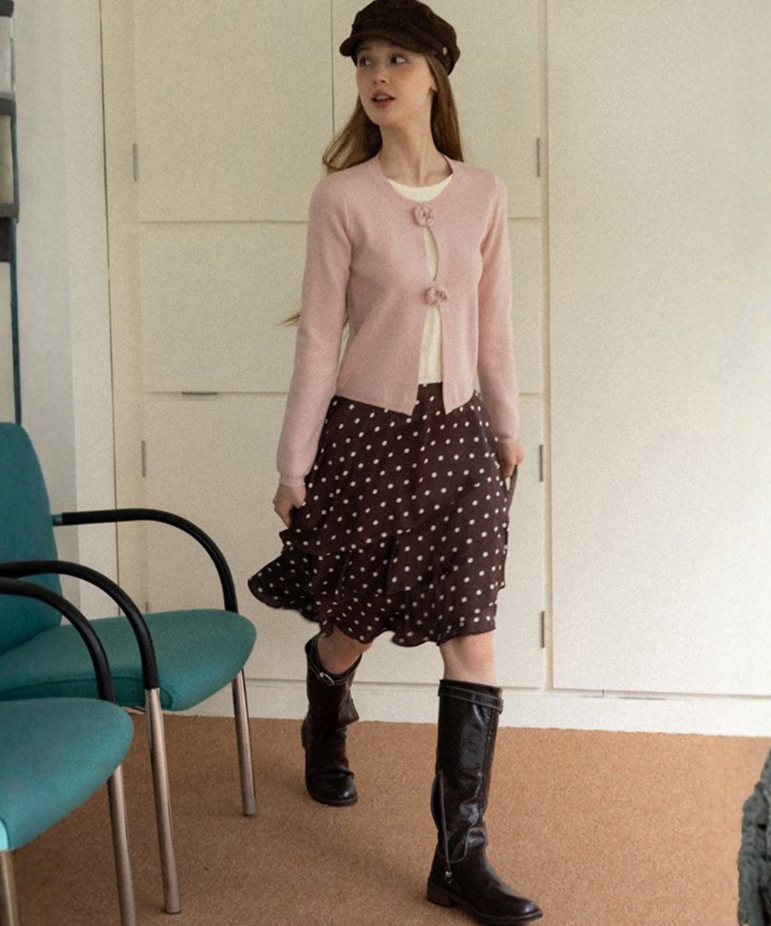 アシンメトリードットティアードスカート