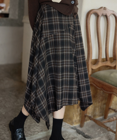 チェック柄アシンメトリーフレアスカート
