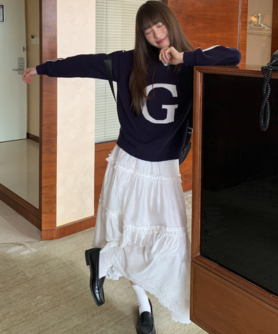 Wスカラップレースティアードスカート