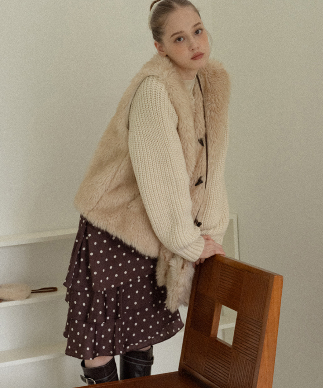 アシンメトリードットティアードスカート