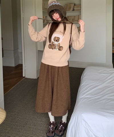 ツイード風ミドル丈ワイドパンツ