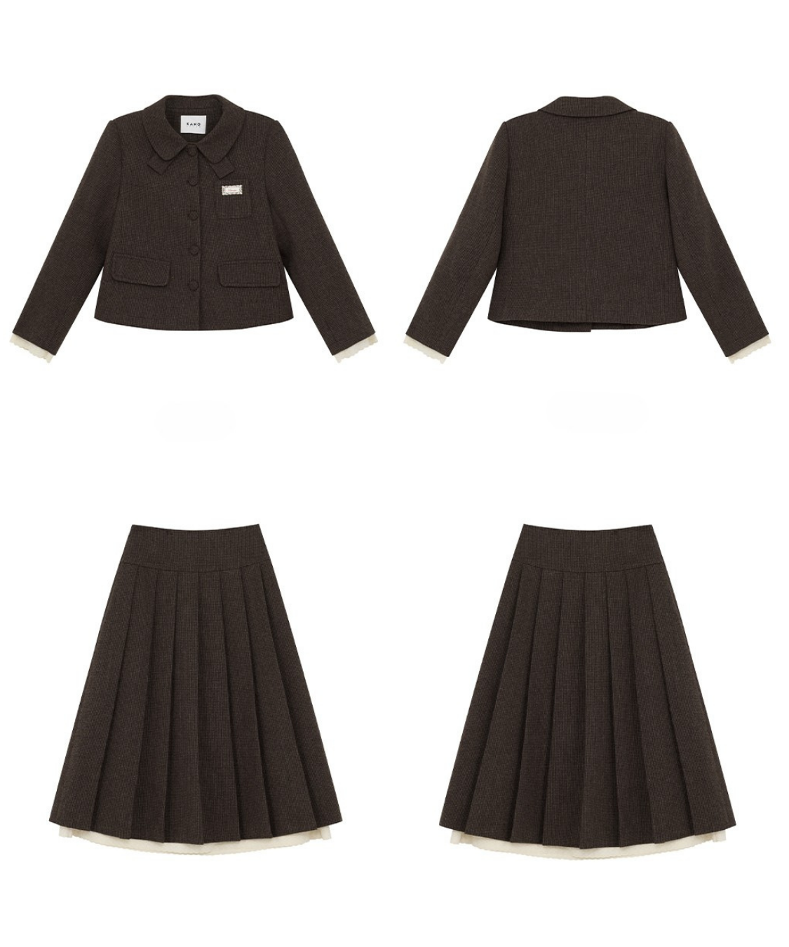 レースレイヤード袖ジャケット＋ボックスプリーツスカート 2点セット