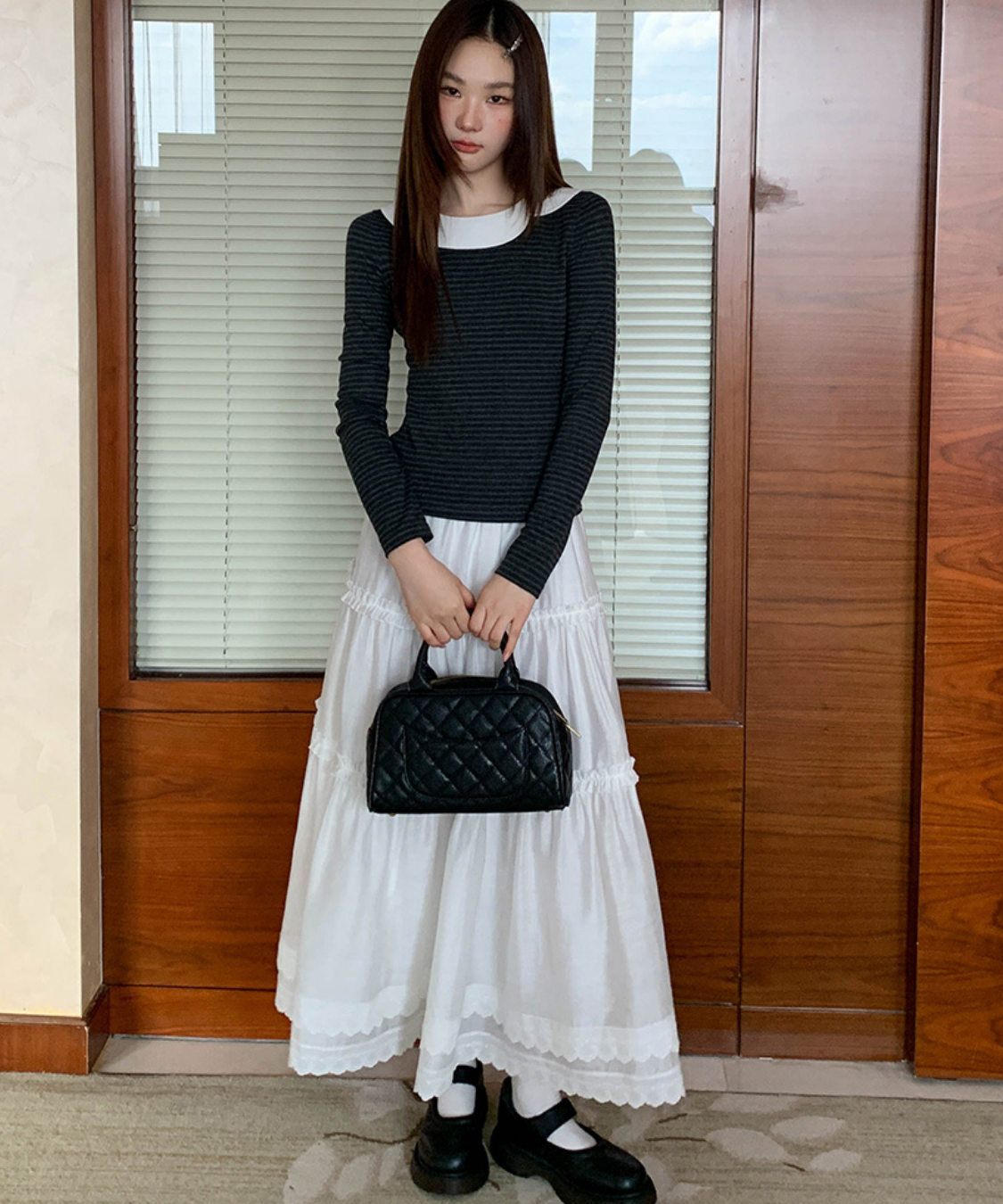 Wスカラップレースティアードスカート