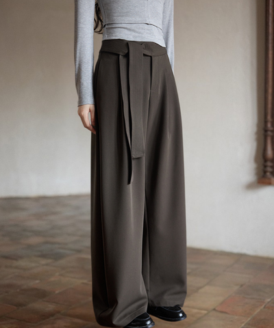 タック入りサイドリボンデザインパンツ