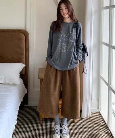 ツイード風ミドル丈ワイドパンツ