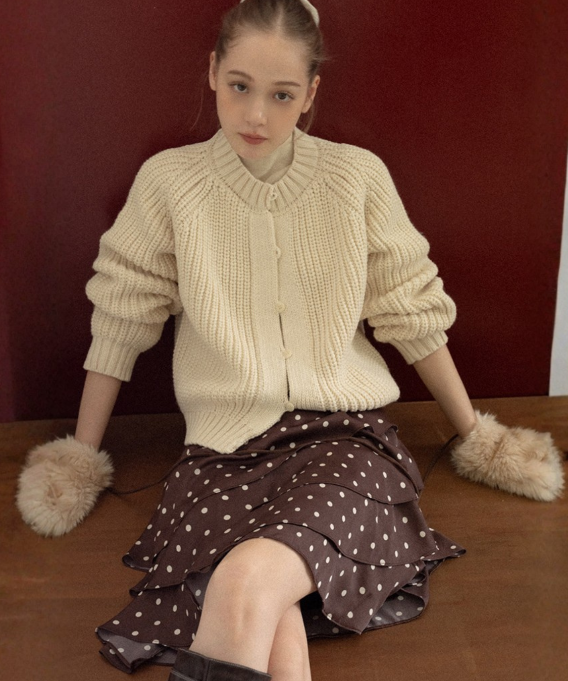 アシンメトリードットティアードスカート