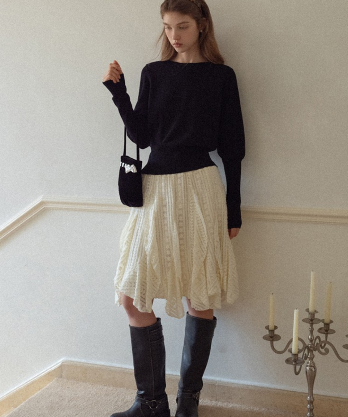 レースイレギュラーヘムスカート