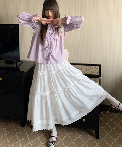 Wスカラップレースティアードスカート