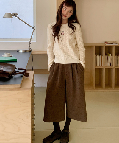 ツイード風ミドル丈ワイドパンツ