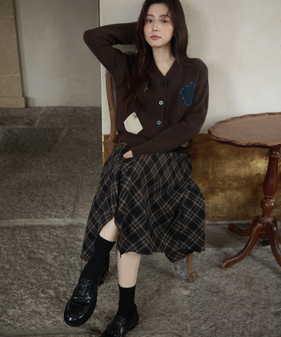 チェック柄アシンメトリーフレアスカート