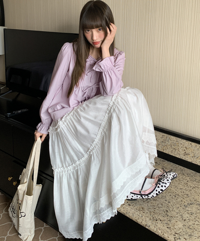 Wスカラップレースティアードスカート