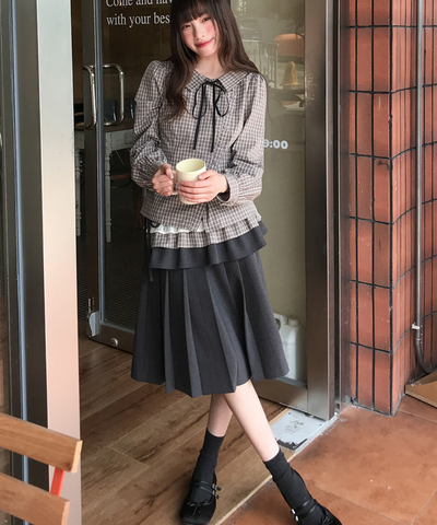 フリル巻き風アクセント付きプリーツスカート