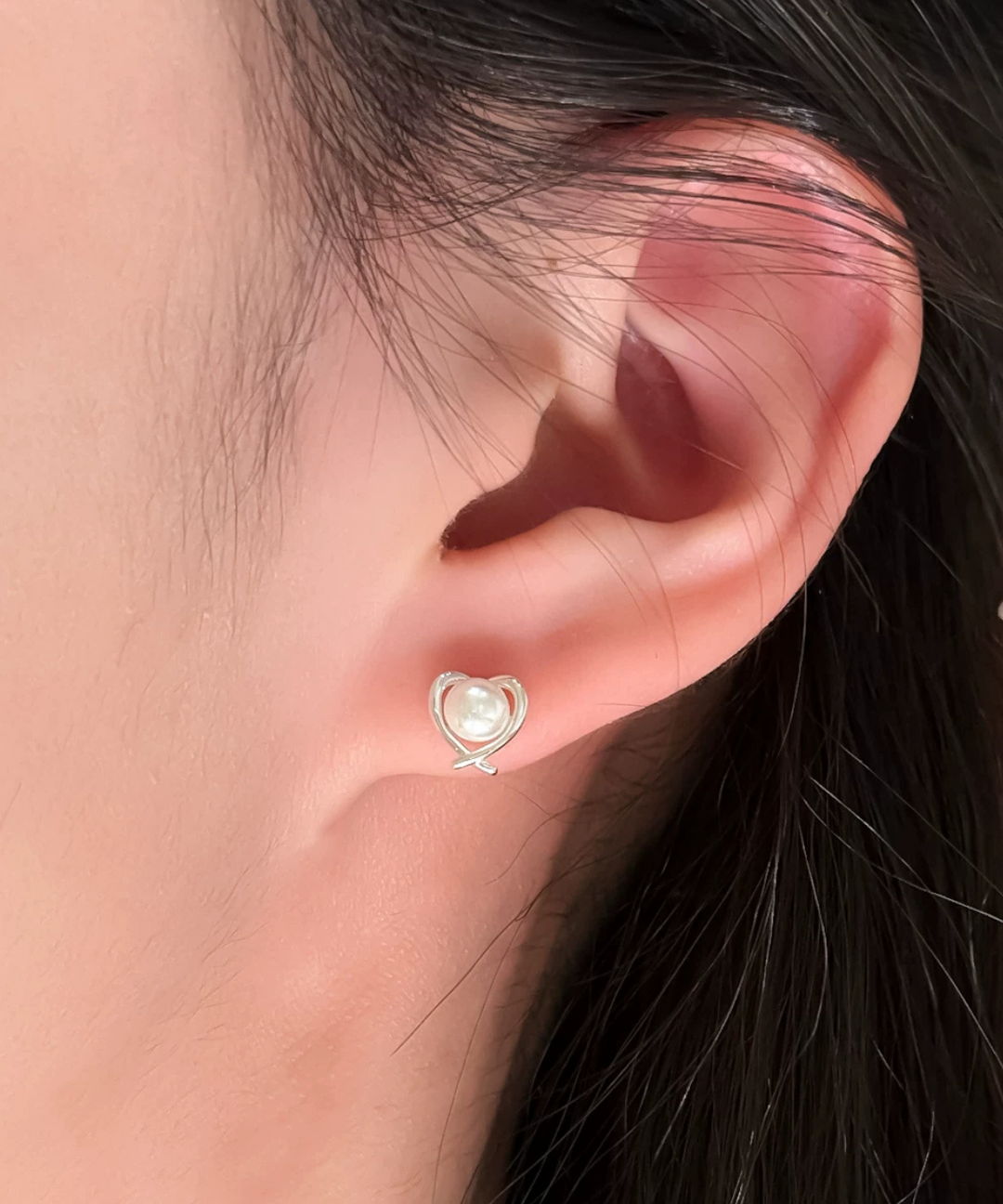 ハートパール＋ハートビジュー＋リボンピアス 3点セット – jemiremi
