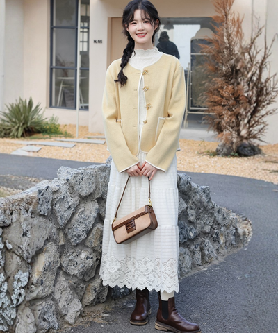 ティアード切り替えスカラップレースロングスカート