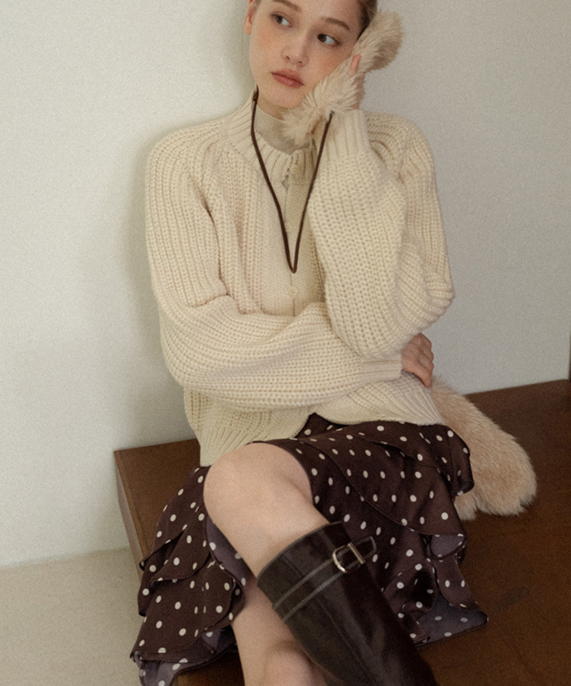 アシンメトリードットティアードスカート