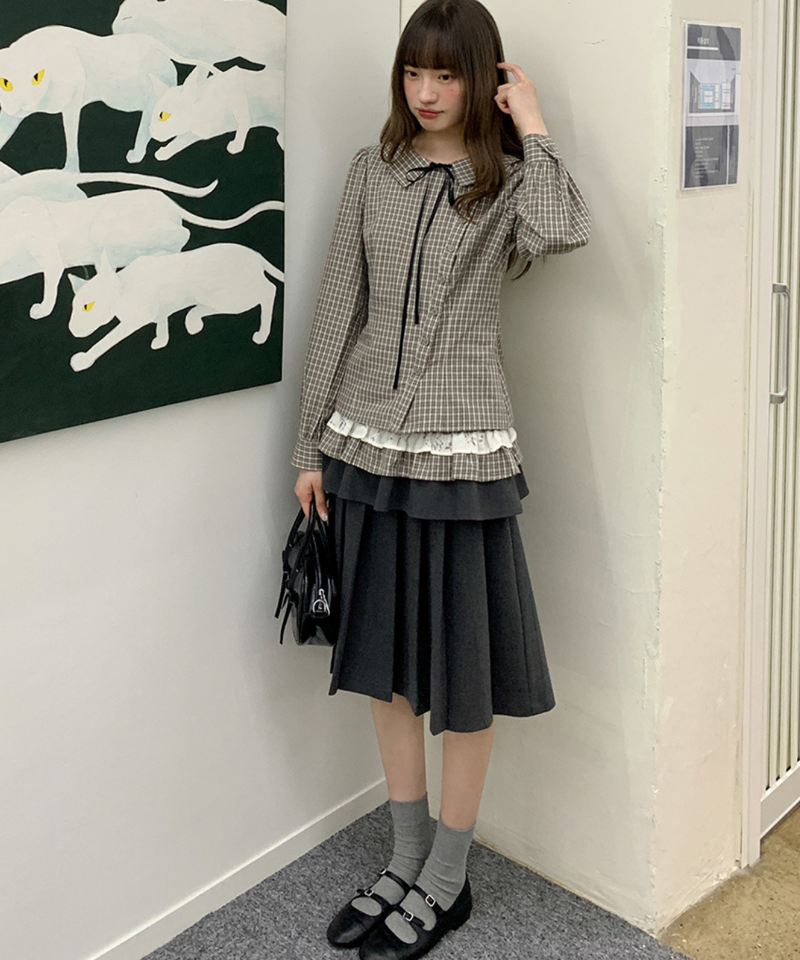 フリル巻き風アクセント付きプリーツスカート