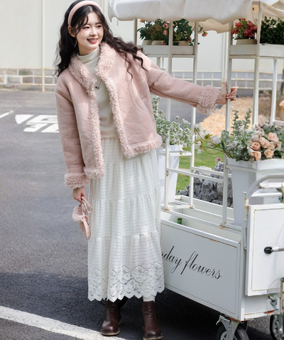 ティアード切り替えスカラップレースロングスカート