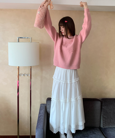 Wスカラップレースティアードスカート