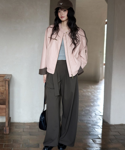 タック入りサイドリボンデザインパンツ