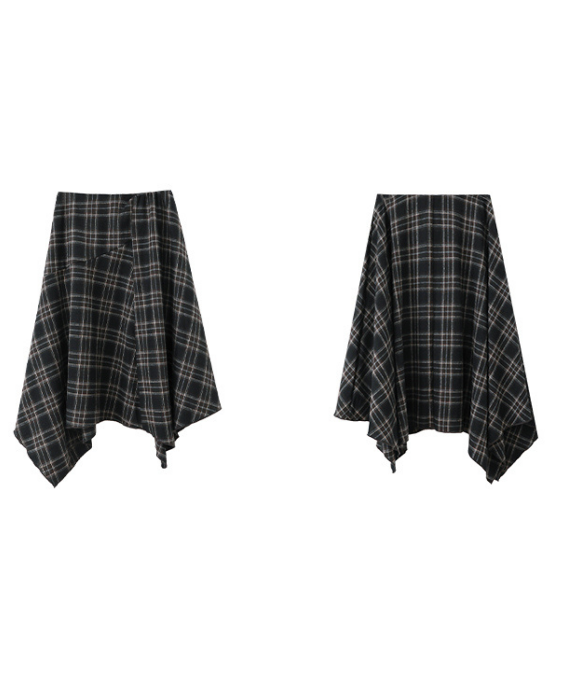 チェック柄アシンメトリーフレアスカート