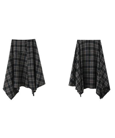チェック柄アシンメトリーフレアスカート