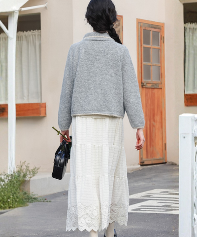 ティアード切り替えスカラップレースロングスカート