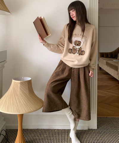 ツイード風ミドル丈ワイドパンツ