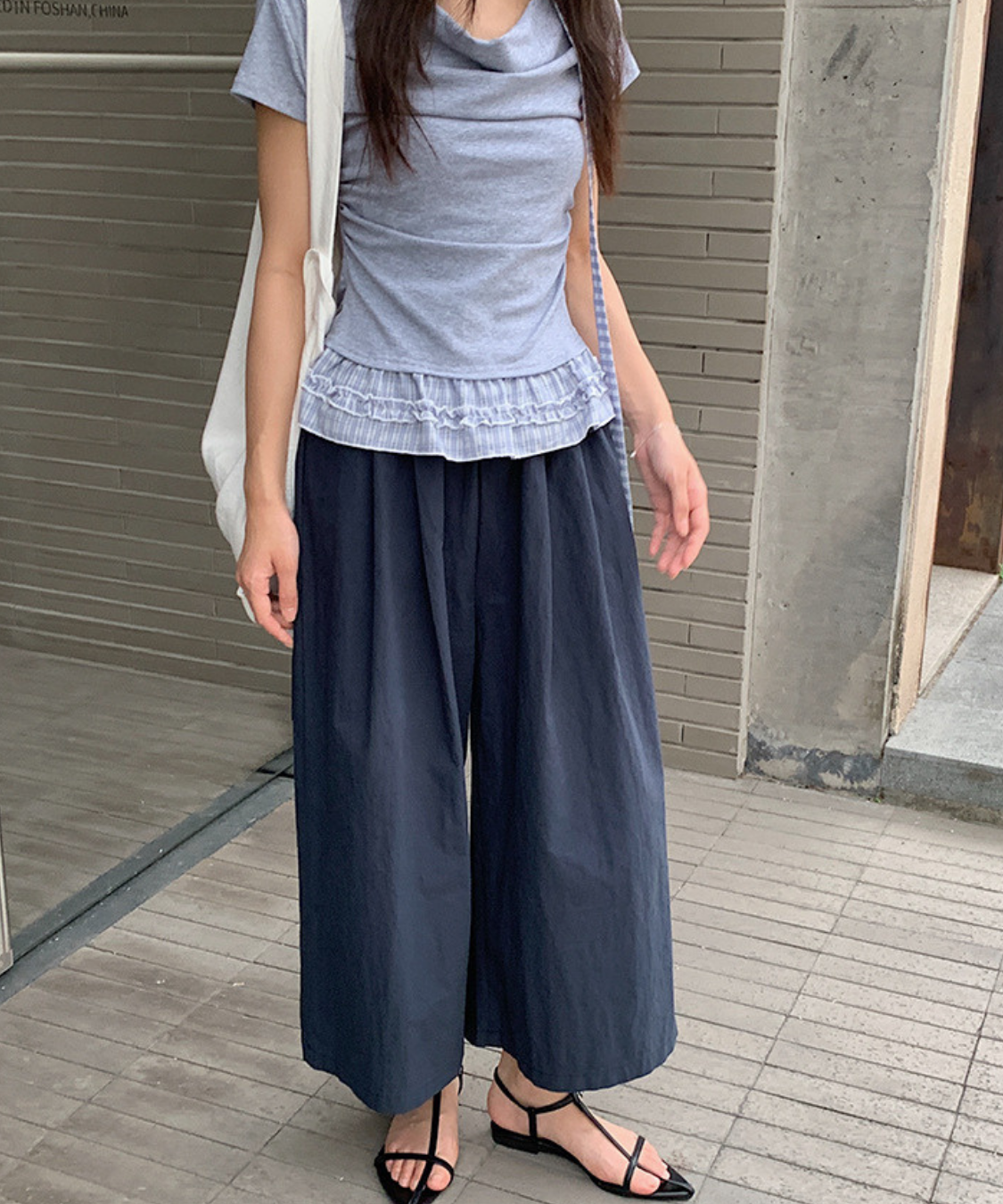 9分丈フラップポケット付きワイドシルエットパンツ