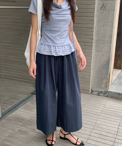 9分丈フラップポケット付きワイドシルエットパンツ